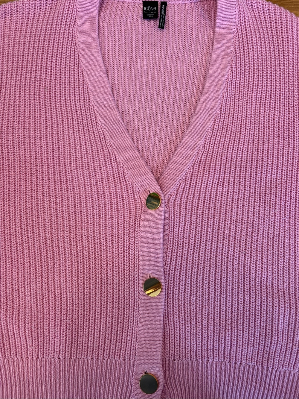 ICÔNE Pink V-Neck Button Cardigan with Gold Buttons